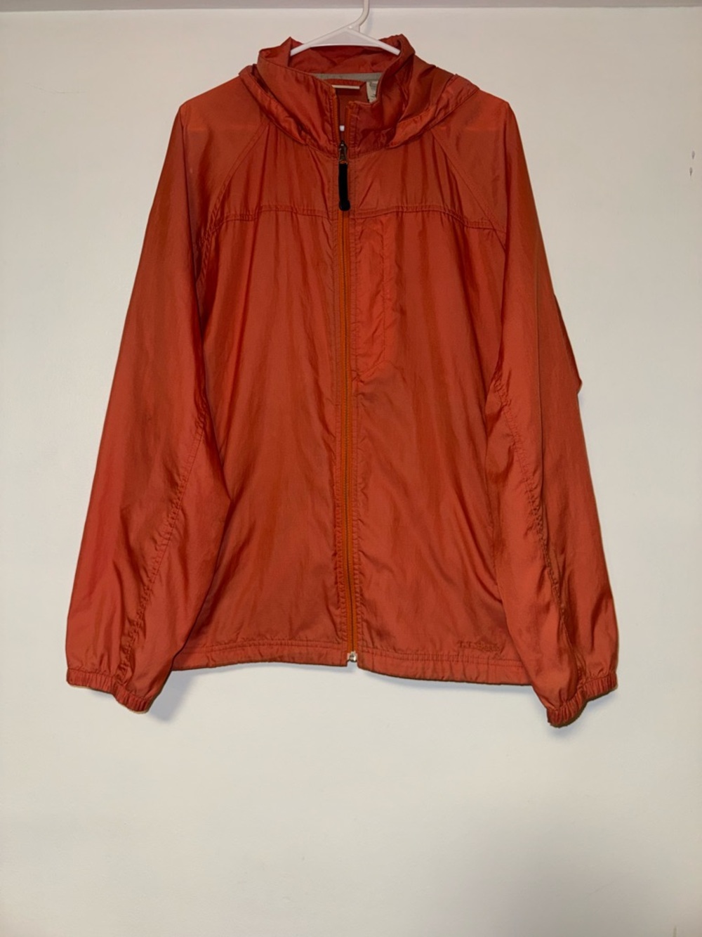 L.L. Bean Men’s Orange Hooded Windbreaker Jacket Full Zip Pockets Size Large